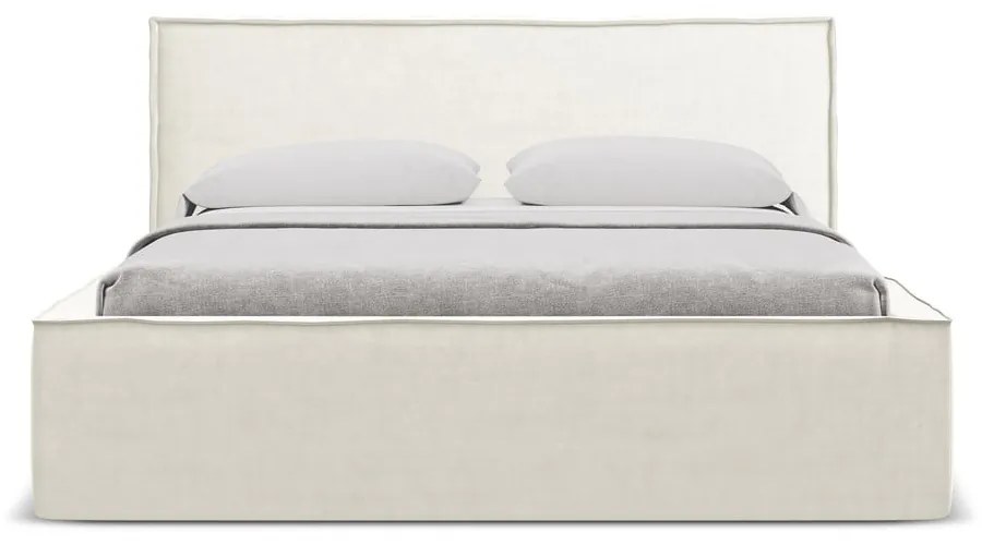 Letto matrimoniale imbottito crema con vano contenitore con griglia 160x200 cm Anani - Makamii