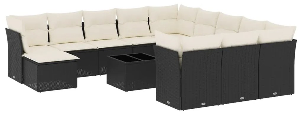 Set Divani da Giardino 13pz con Cuscini Nero in Polyrattan