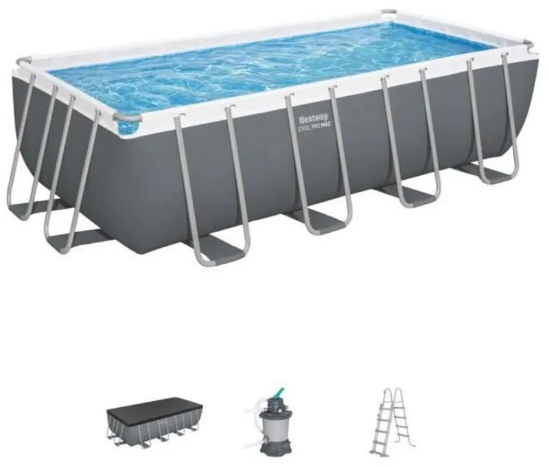 Piscina Rettangolare Steel Pro Max 56671 Grigio Scuro - 488x244x122cm con Filtro a Sabbia - Bestway