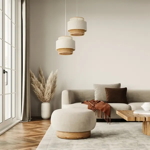Lampadario a cavo BOHO 2xE27/60W/230V bianco/iuta
