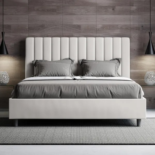 Letto con rete imbottito 160x210 similpelle bianco Agueda