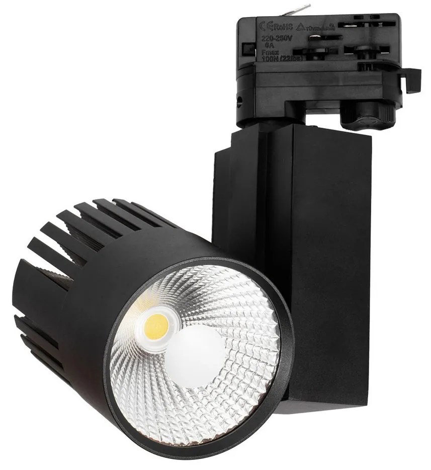 Faro LED 40W Binario Trifase Nero CRI92 100° Bridgelux LED Colore Bianco Naturale 4.000K