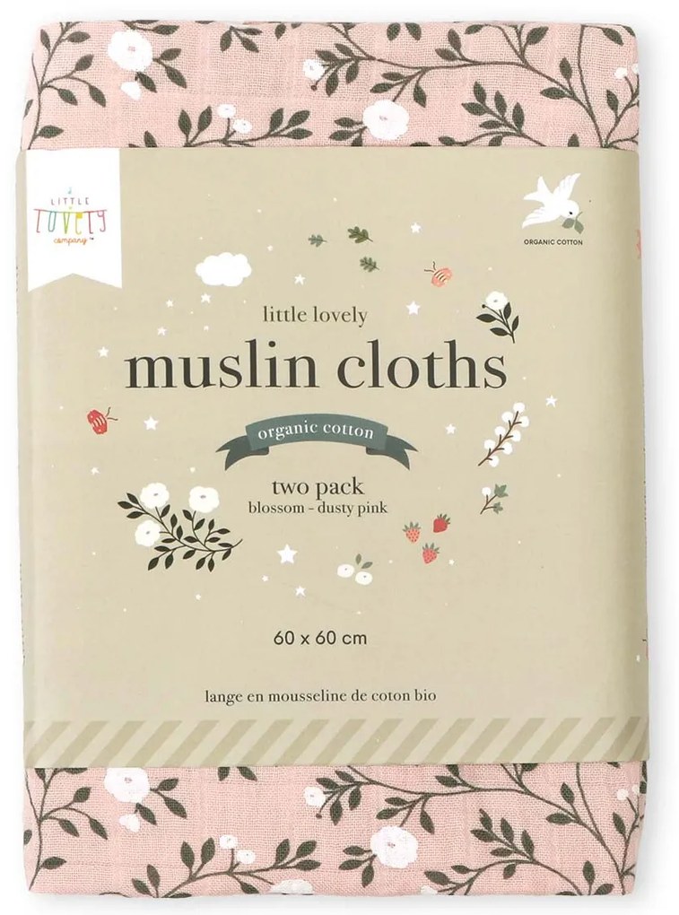 A Little Lovely Company - panni in mussola, blossom - dusty pink - 2 pezzi