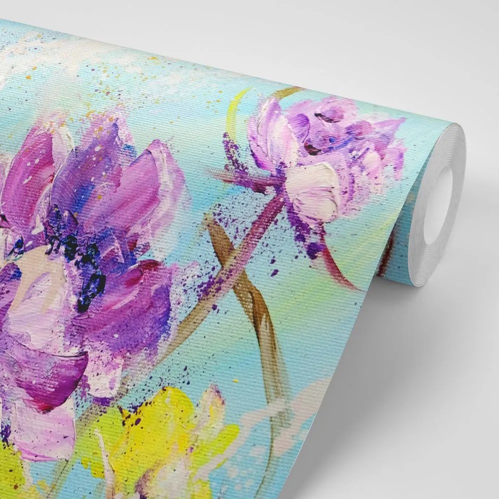 Carta da parati – Fiori viola e gialli dipinti