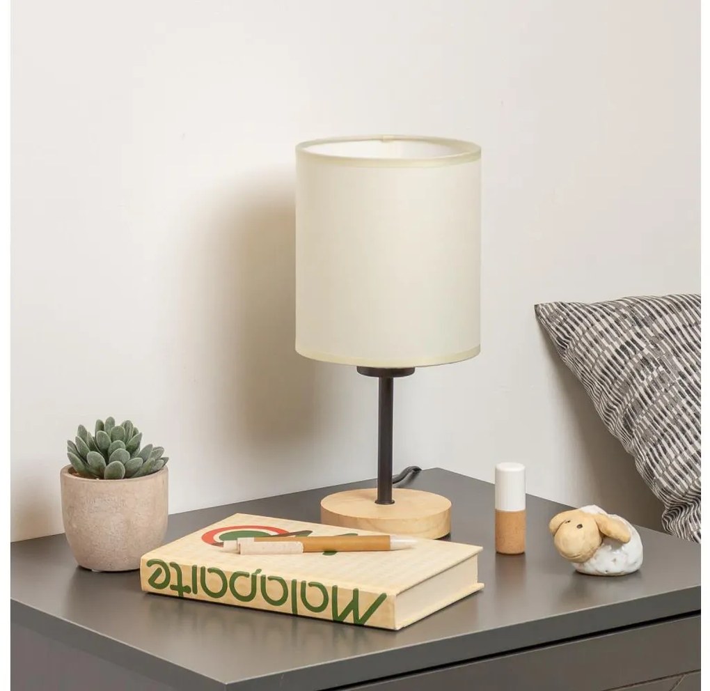 Brilagi - Lampada da tavolo NUBILA WOOD 1xE27/25W/230V quercia/nero/color crema