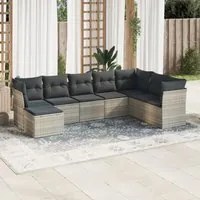 Set Divano da Giardino 8pz con Cuscini Grigio Chiaro Polyrattan 3218052