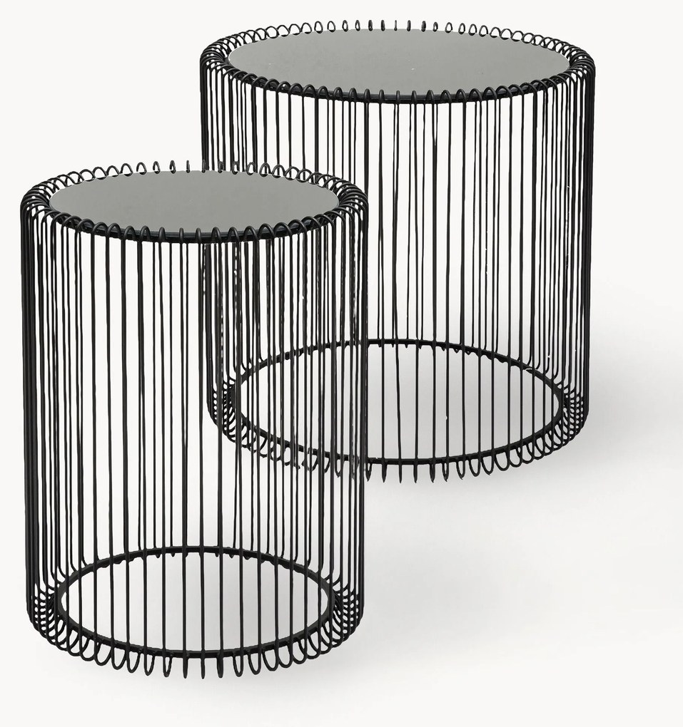 Set di 2 tavolini in metallo con piano in vetro Wire