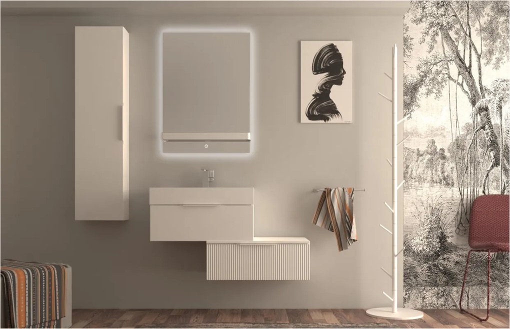 Mobile da bagno sospeso sotto lavabo L 70 x H 25 x P 44 cm bianco laccato opaco, 1 cassetto BADEN HAUS Modula