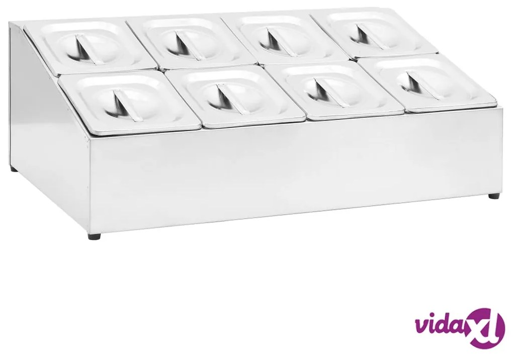 vidaXL Supporto Gastronorm con 8 Contenitori GN 1/6 in Acciaio Inox
