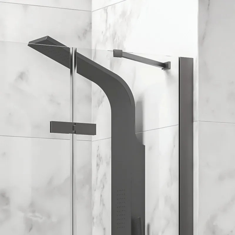 Kamalu - Box doccia 90x90 telaio gun metal porta battente laterale fisso 90cm | KT5000GM