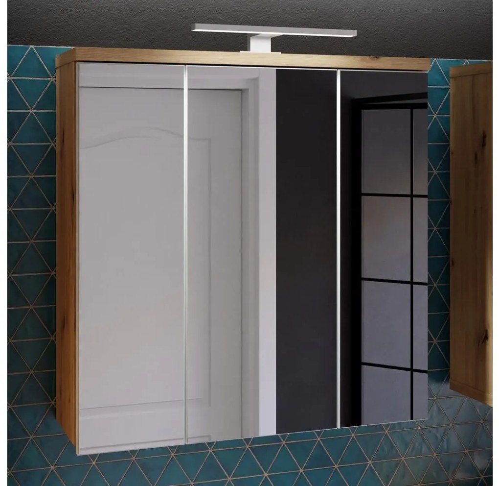 Mobile da parete per bagno con specchio VENOM bianco/rovere artisan