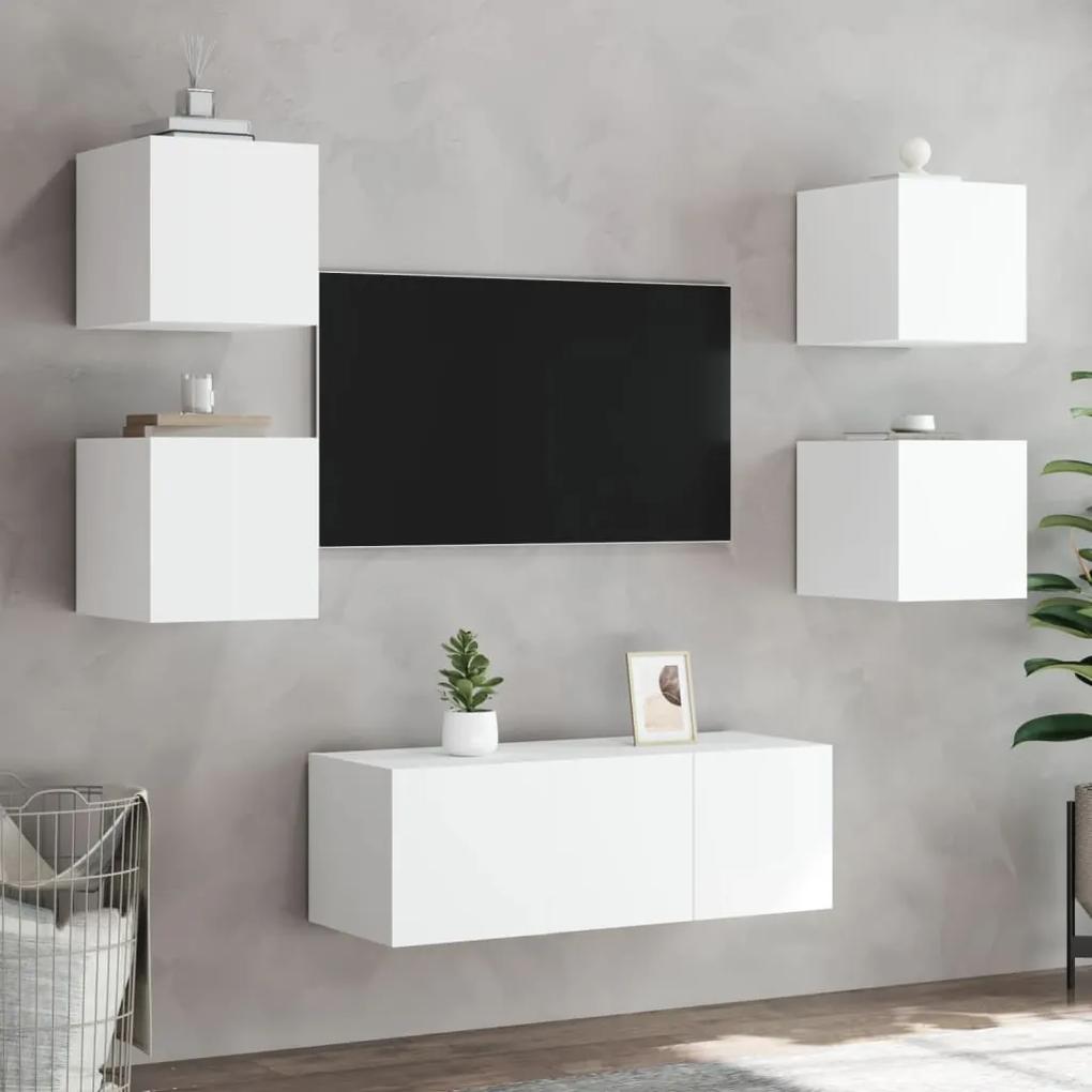 Mobili tv a parete con luci led 2pz bianchi 30,5x35x30 cm