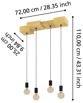 Eglo 43799 - Lampadario a sospensione con filo HALKIN 4xE27/40W/230V