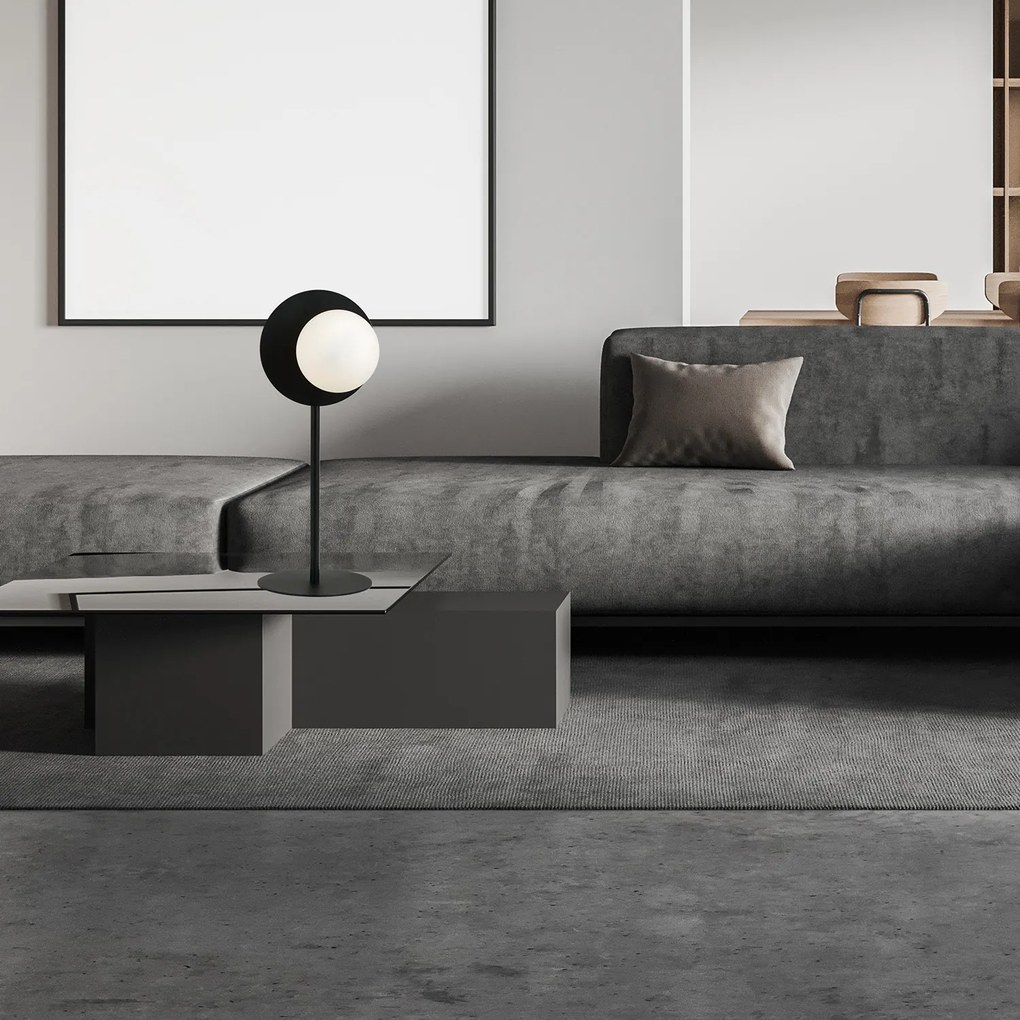 Lampada Da Tavolo Contemporanea Ippolita 1 Luce In Acciaio Nero E Vetro Opalino