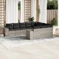 Set Divano Giardino 10 pz con Cuscini Grigio Chiaro Polyrattan 3255429