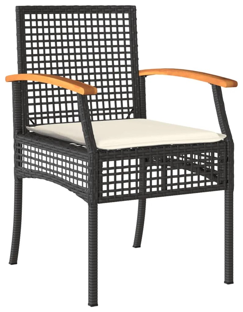 Set da pranzo da giardino 7 pz nero con cuscini in polyrattan