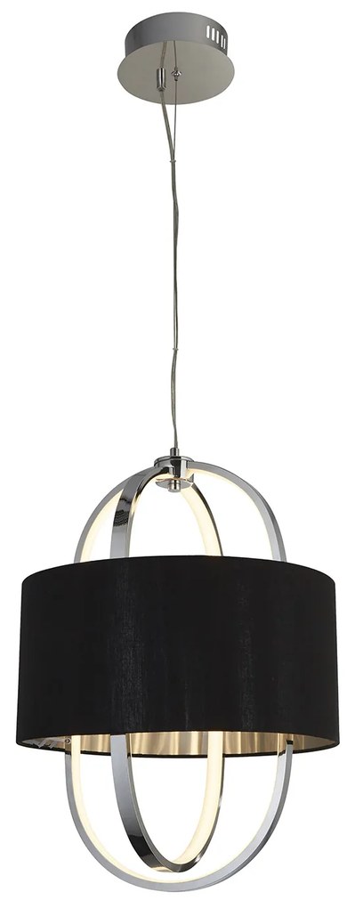 Lampadario Contemporaneo Madrid Acciaio Cromo Tessuto Nero Led 20W 3000K