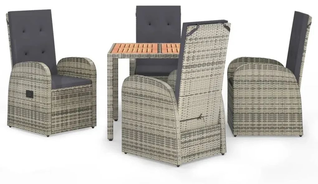 Set da pranzo da giardino 5 pz con cuscini in polyrattan grigio