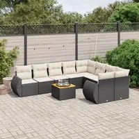 Set Divani da Giardino 10pz con Cuscini in Polyrattan Nero 3257491