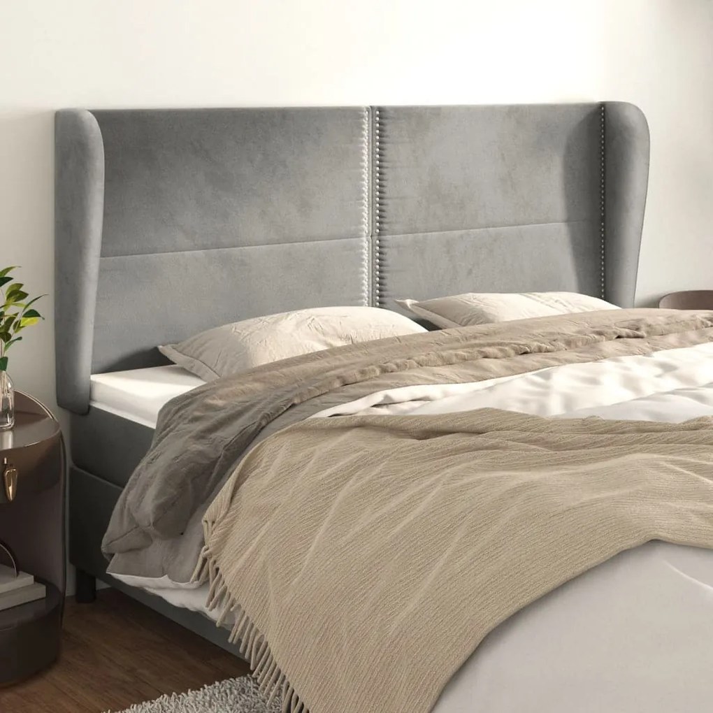 Testiera Ad Orecchio Grigio Chiaro 203x23x118/128 Cm İn Velluto /