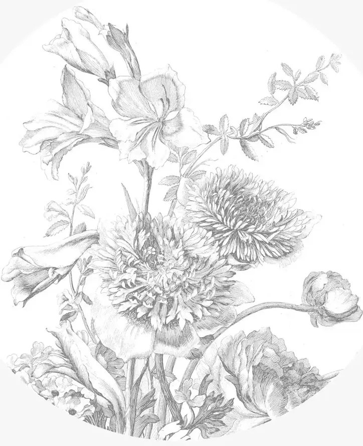 KEK Amsterdam Carta da parati panoramica Engraved Flowers 2 Circle - M - 1.9m
