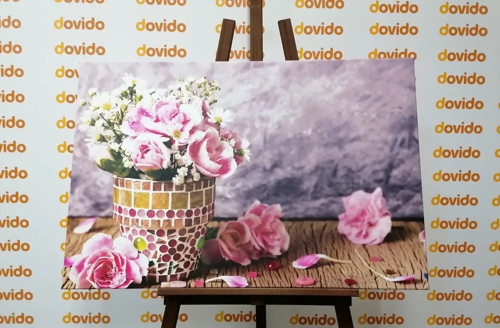 Quadro su tela – Fiori di garofano in vaso a mosaico