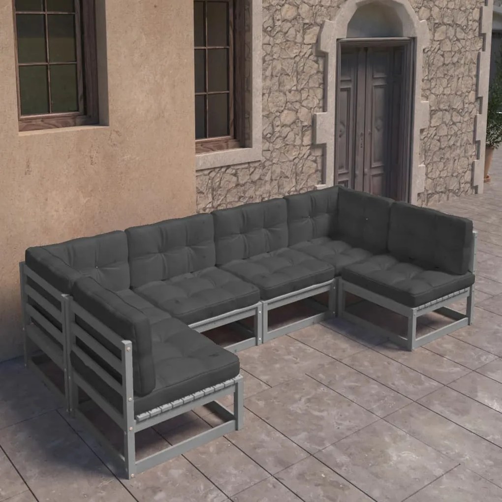 Set divani da giardino 6 pz grigio cuscini massello di pino