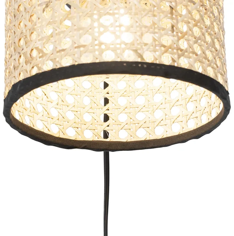 Applique country nera con paralume in rattan - KATA