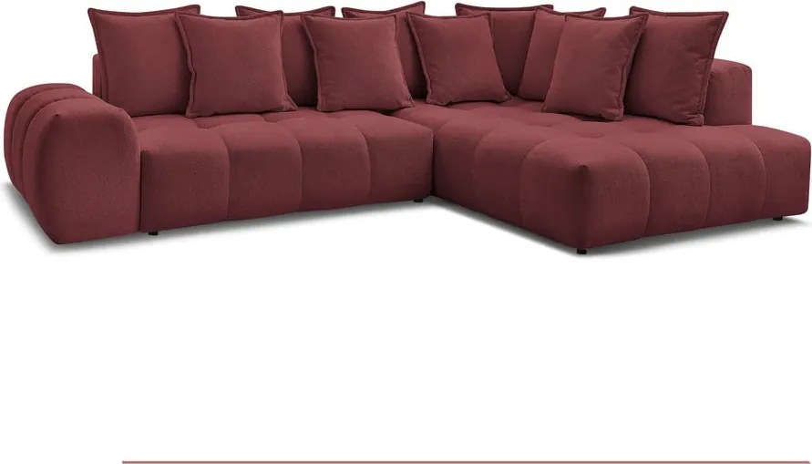 Divano angolare burgundy allungabile e con contenitore (penisola a destra/a L) con rivestimento in ciniglia Everest – Bobochic Paris