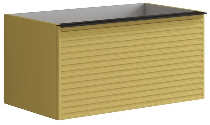 Mobile da bagno sotto lavabo Pixel stripes giallo sole e maniglia alluminio nero laccato opaco L 80 x H 40 x P 45.5 cm 1 cassetto, lavabo non incluso