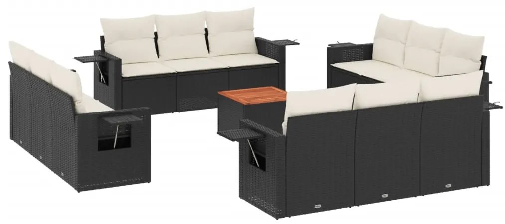 Set divani da giardino 13pz con cuscini nero in polyrattan