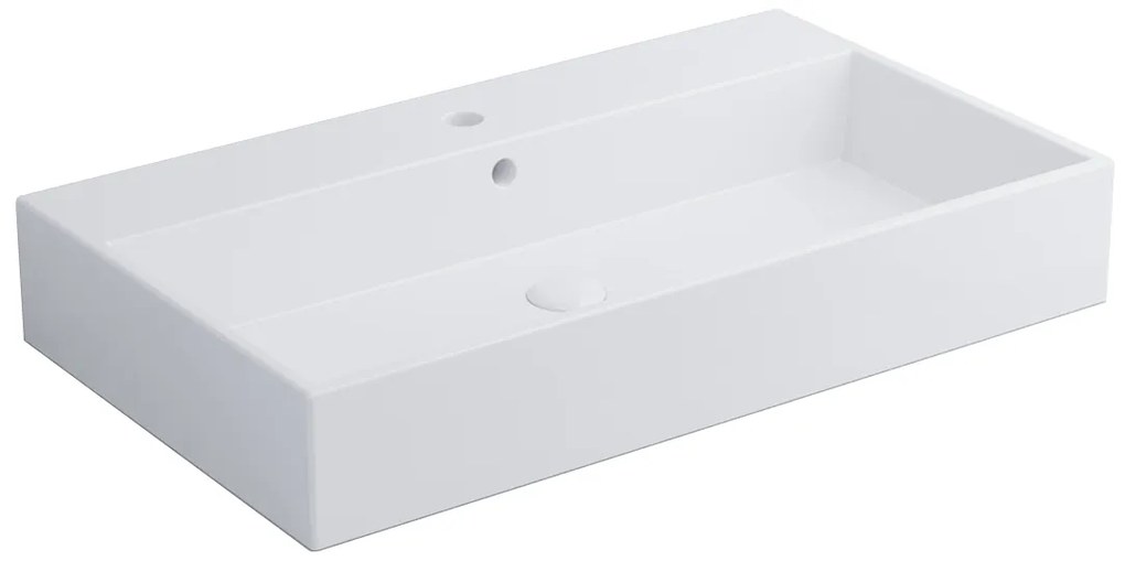 Cielo Smile Lavabo monoforo 80x46 sospeso o da appoggio con troppopieno in ceramica bianco lucido