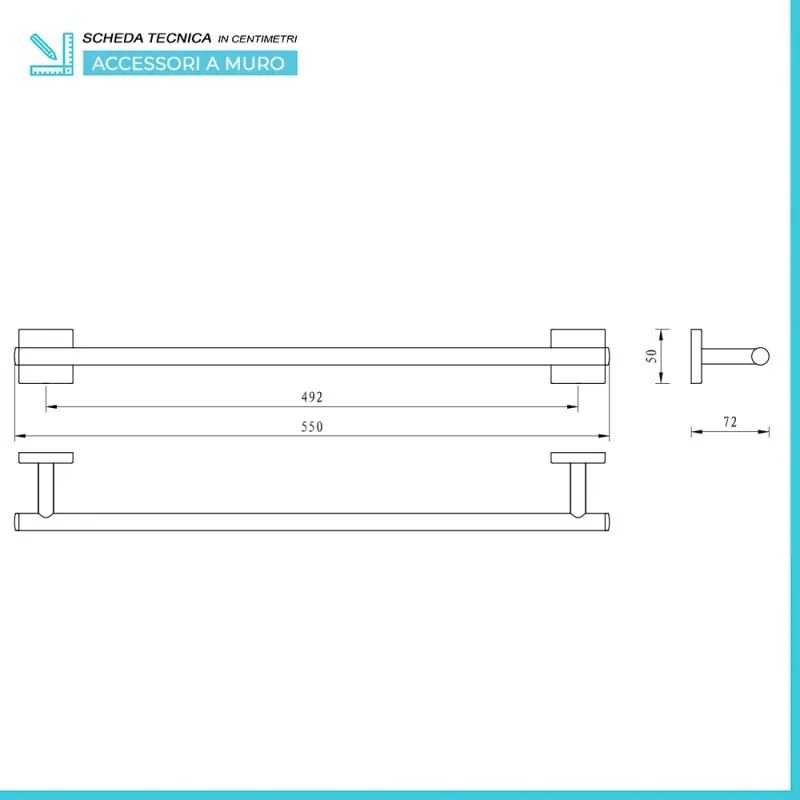 Porta asciugamani dritto da muro 55 cm in acciaio cromo serie Easy