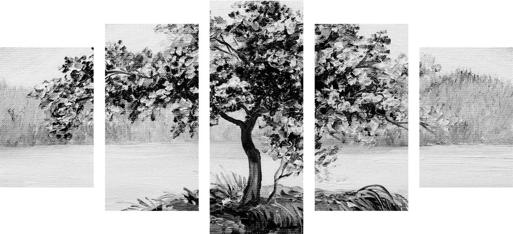 Quadri 5 pezzi – Ciliegio orientale in bianco e nero