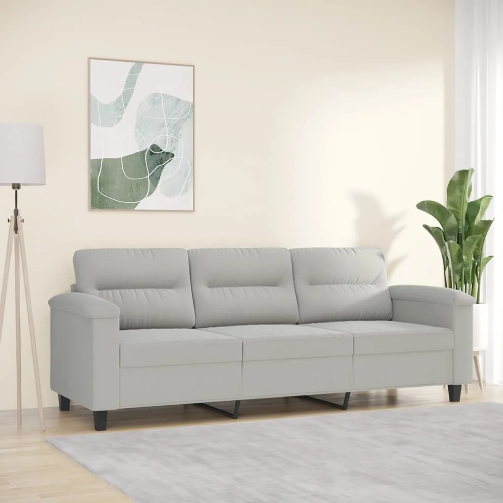 Divano A 3 Posti Grigio Chiaro 180 Cm İn Tessuto Microfibra /