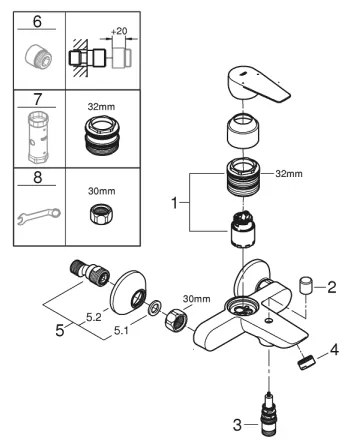 GROHE 23605001 - Miscelatore per vasca BAUEDGE 150±15 mm Cromo lucido