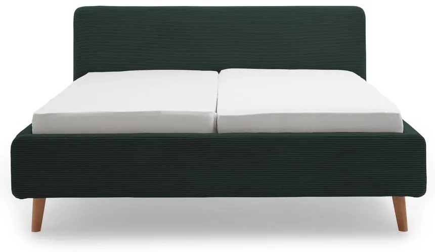 Letto matrimoniale imbottito verde scuro con contenitore con rete inclusa 160x200 cm Mattis Cord – Meise Möbel
