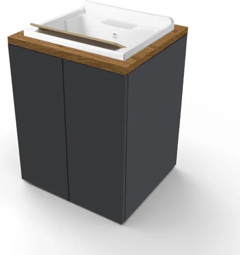 Lavatoio in legno Grafite a 2 ante con top Noce e vasca in resina 71x65 cm