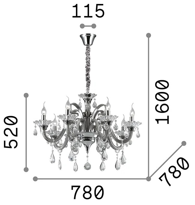 Lampadario Classico Colossal Metallo-Cristallo Avorio 8 Luci E14