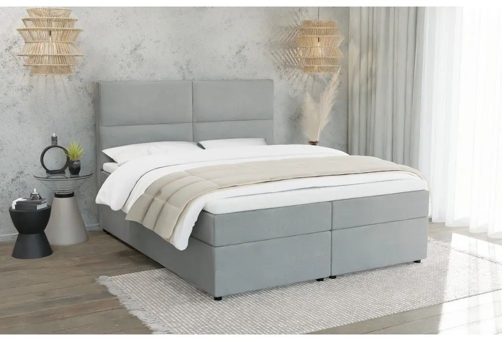 Letto matrimoniale imbottito grigio chiaro con spazio contenitivo e rete 140x200 cm Rico - Ropez