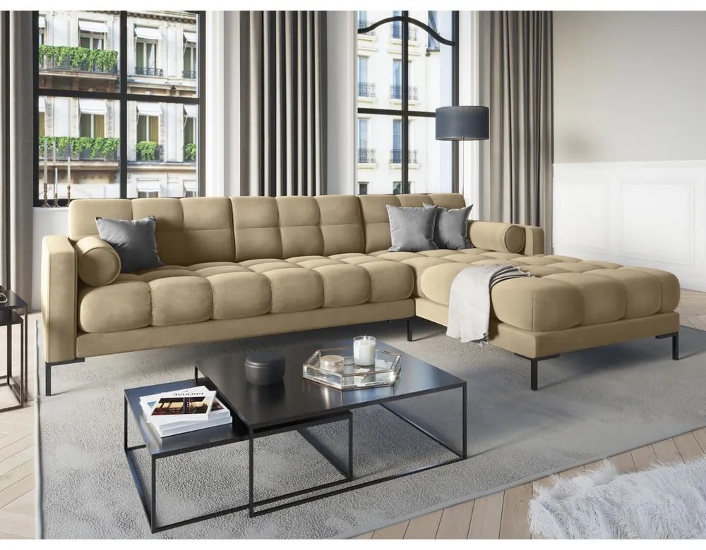 Divano angolare in velluto beige, angolo destro Bali - Cosmopolitan Design