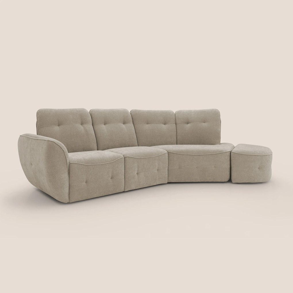 Cerbero divano angolare con pouf mobile in morbido bouclé impermeabile T07 beige
