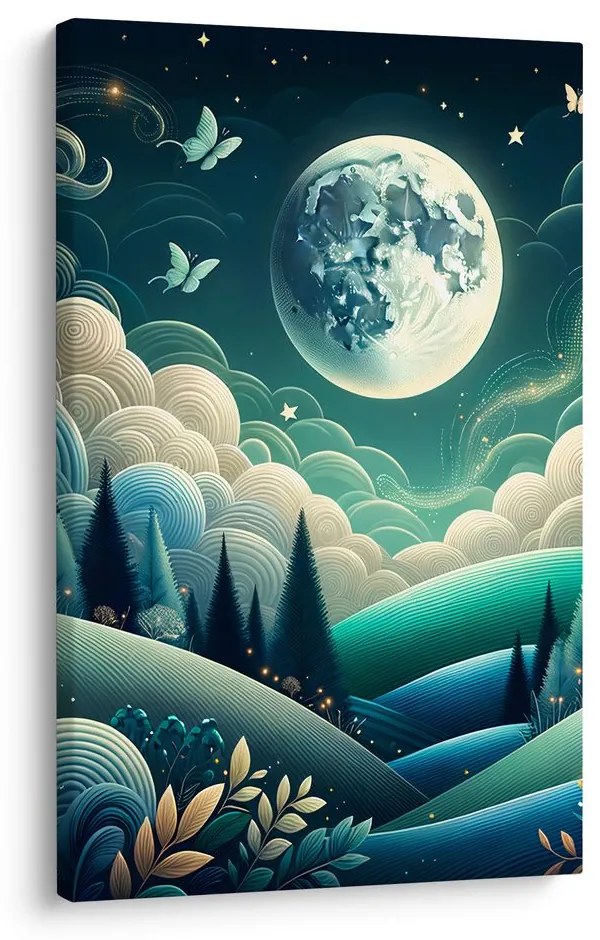 Quadro su tela – Natura fiabesca con luna piena