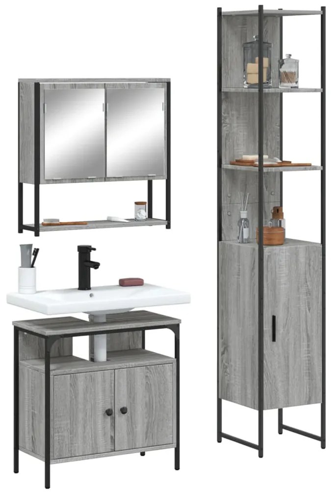 Set Mobili Da Bagno 3 Pz Grigio Sonoma İn Legno Multistrato /