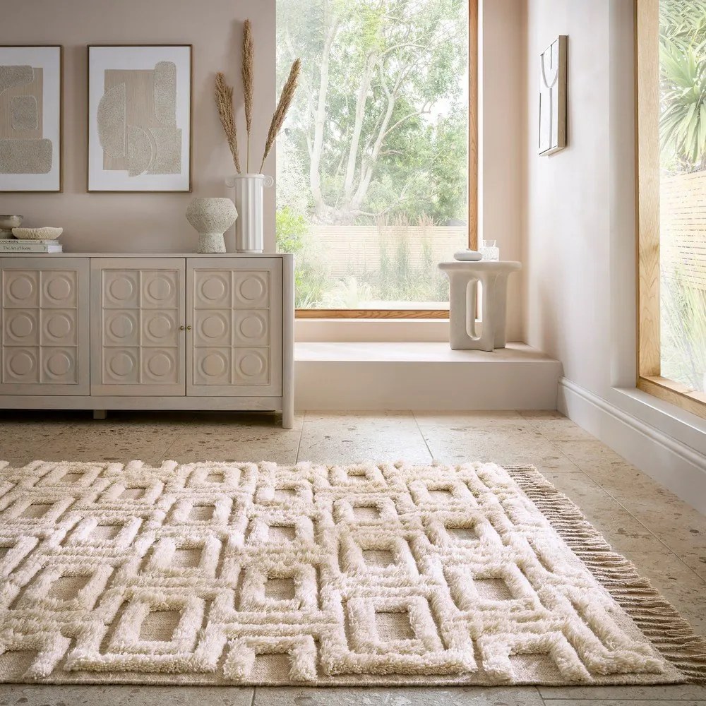 Tappeto beige/color crema in lana tessuto a mano 160x230 cm Greek Key – Flair Rugs