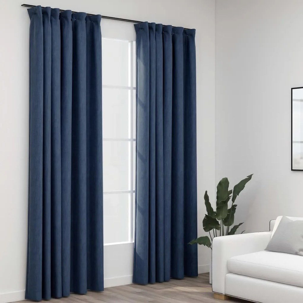 Tende Oscuranti Con Ganci Effetto Lino 2 Pz Blu 140x245 Cm /