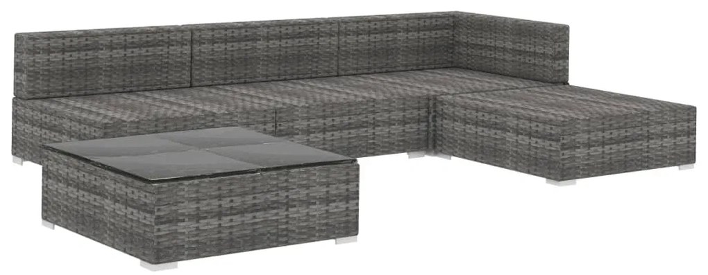 Set divani da giardino 5 pz con cuscini in polyrattan grigio