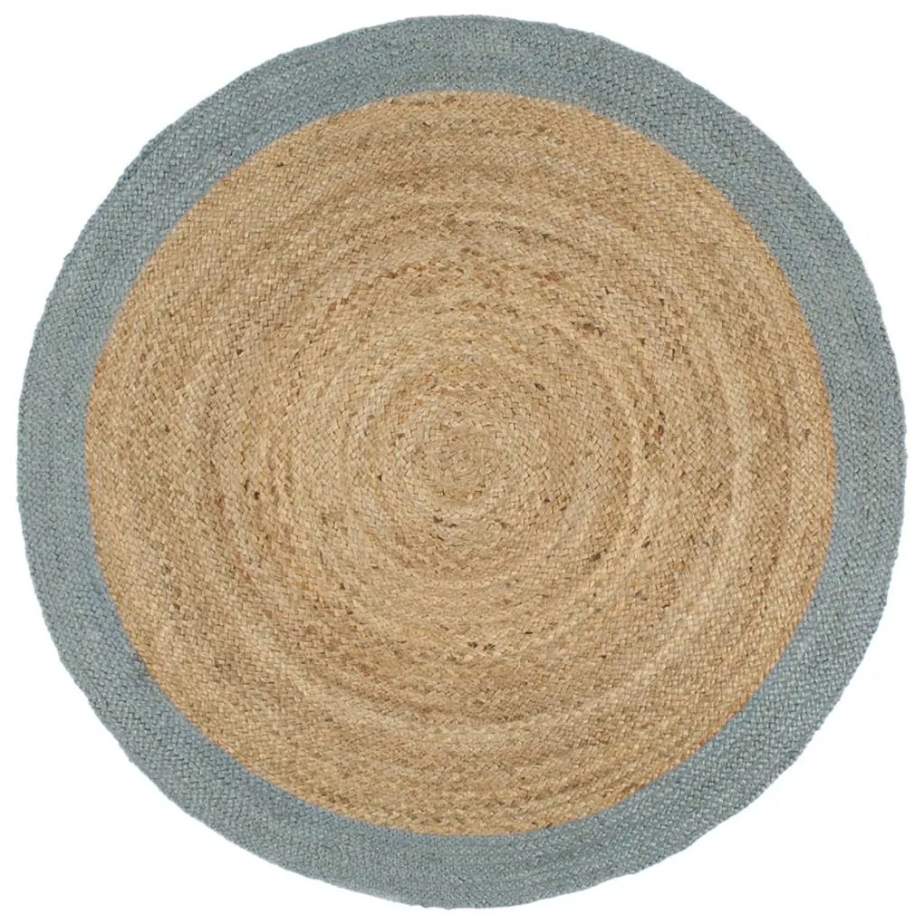 Tappeto Lavorato A Mano İn Juta Con Bordo Verde Oliva 210 Cm /