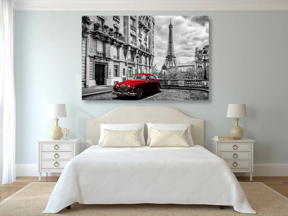 Stampa su tela – Auto retrò rossa a Parigi