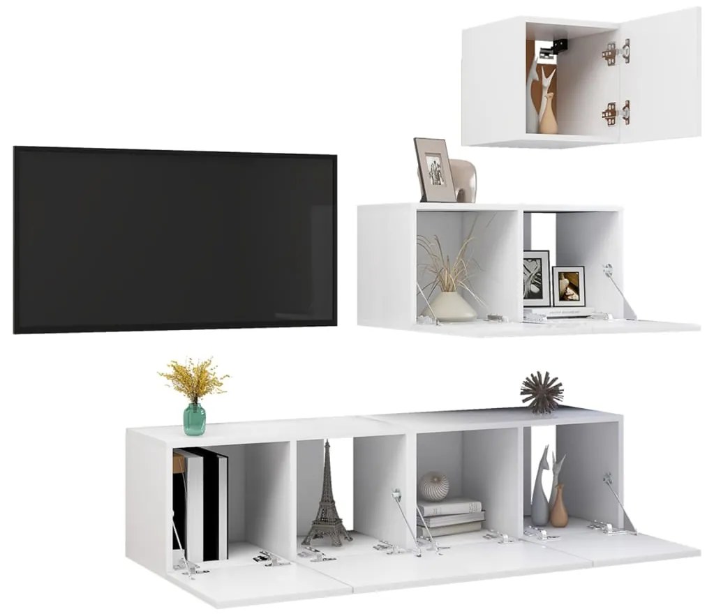 Set Mobili Porta TV 4 pz Bianco in Legno Multistrato